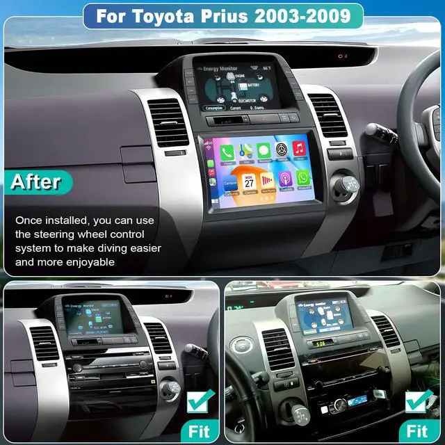 Alt view image 2 of 4 - Android 13 Car Radio Stereo for Toyota Prius 2003-2009, 9 inch Touch Screen 4G+64G Head Unit with Wireless Carplay/Android Auto, SWC GPS WiFi Bluetooth FM RDS DSP, Backup Camera