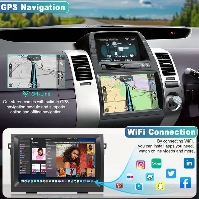 Alt view image 4 of 4 - Android 13 Car Radio Stereo for Toyota Prius 2003-2009, 9 inch Touch Screen 4G+64G Head Unit with Wireless Carplay/Android Auto, SWC GPS WiFi Bluetooth FM RDS DSP, Backup Camera