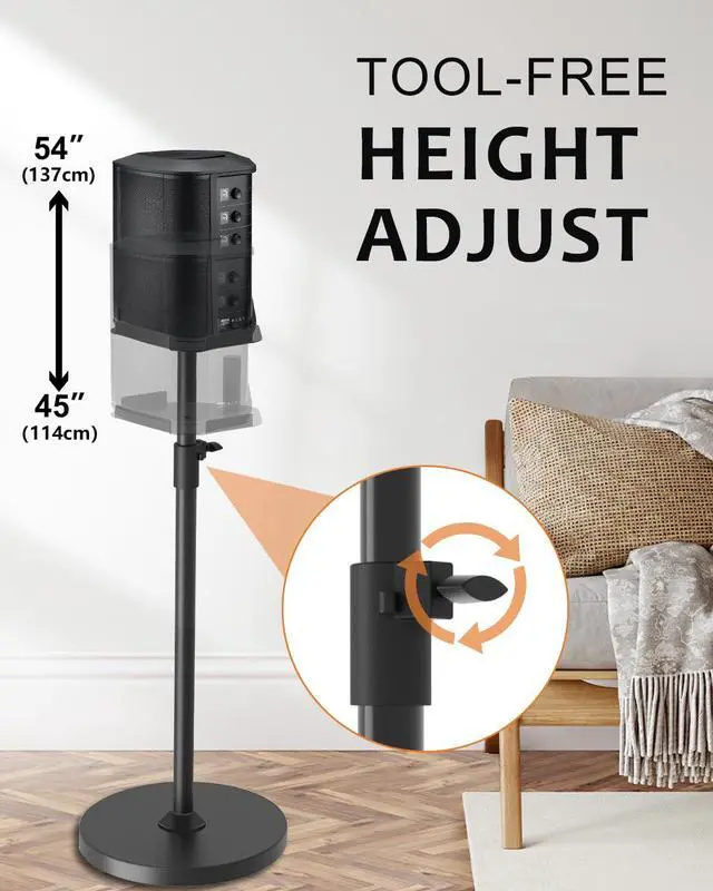 Alt view image 3 of 4 - Height Adjustable Speaker Stand for Bose S1 Pro / S1 Pro Plus Floor Stand, Extends 45" to 54", Holds up to 20LBS, Wireless Studio Monitors Heavy Duty Speakers Stands for Bose, Easy to Install, Black