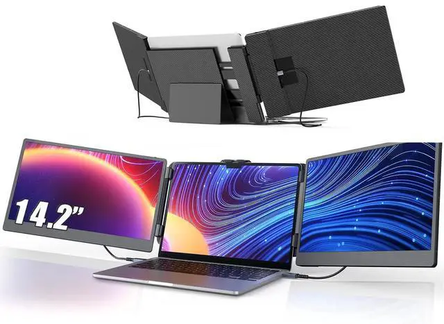 Main image of 14'' Screen Extender Portable Laptop Plug-play, 1080P IPS Laptop Monitor Extender Built-in Speaker, HDMI/USB-A/Type-C Triple Monitor for 13''-17.3'' Laptops, Work with Mac, Windows, Chrome, Switch