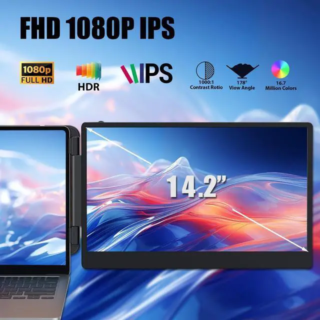 Alt view image 2 of 4 - 14'' Screen Extender Portable Laptop Plug-play, 1080P IPS Laptop Monitor Extender Built-in Speaker, HDMI/USB-A/Type-C Triple Monitor for 13''-17.3'' Laptops, Work with Mac, Windows, Chrome, Switch