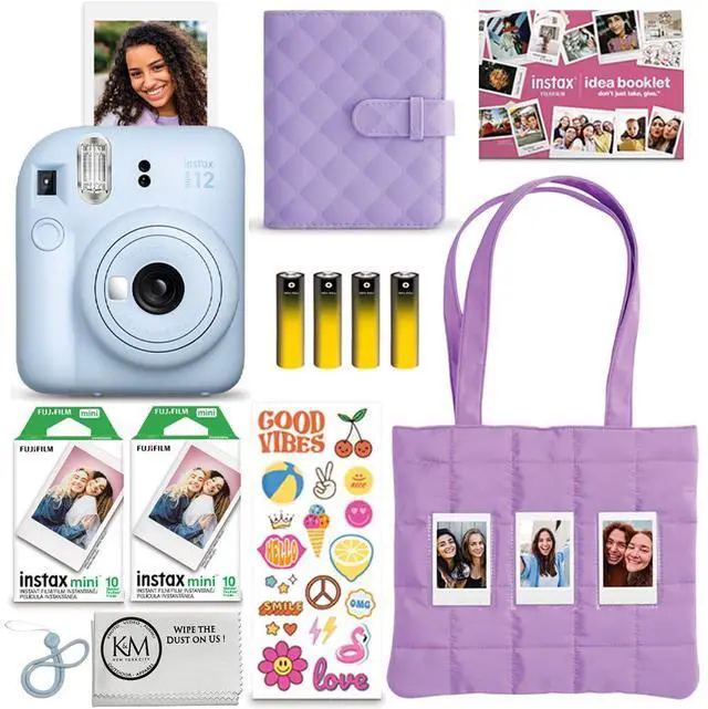 Main image of INSTAX Mini 12 Holiday Bundle 2025 | Pastel Blue with Extra Instax Mini Film + 4pk AA Batteries & Cleaning Cloth (10 Items)