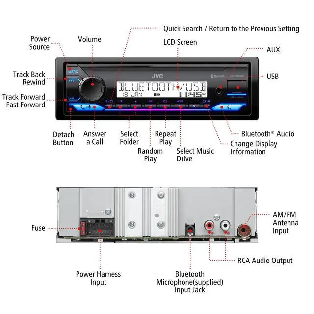 Alt view image 2 of 4 - KD-SX38MBT Car Stereo with Bluetooth, 4-Ch Marine Radio Receiver, AM/FM Single Din Radio, Aux-in, USB, Streaming, RGB Illumination, Use as in-Dash ATV, Truck Radio or Boat Stereo