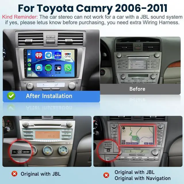 Alt view image 2 of 4 - 8 CORE 6G+128G Android 13 Car Stereo for Toyota Camry 2006 2007 2008 2009 2011 with Wireless Carplay Android Auto, 9 Inch Touch Screen Car Radio GPS/WiFi/Bluetooth/32-Band DSP/USB/SWC+HD Backup Camera