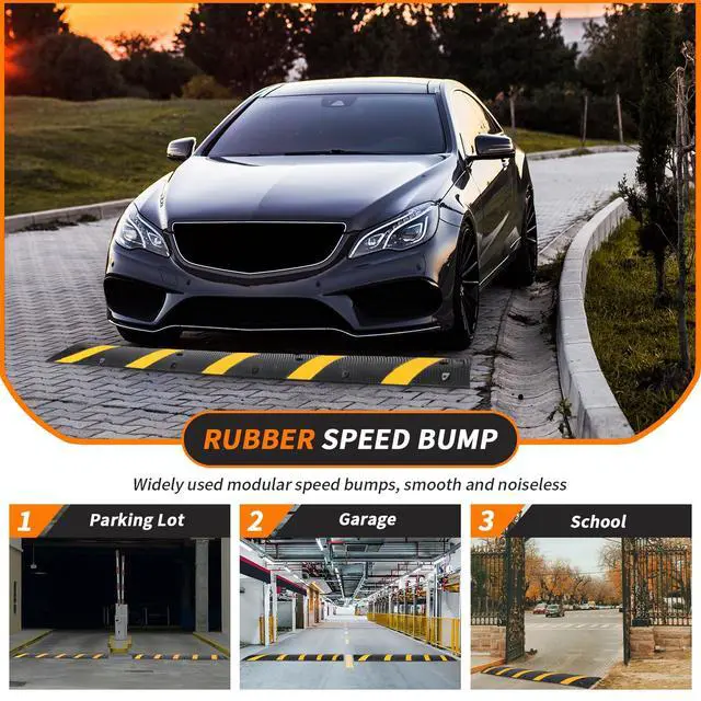 Alt view image 2 of 4 - 84'' Rubber Speed Bump, 1 Pack 2 Channel Modular Heavy Duty Speed Bumps Humps 25000 lbs Load Capacity, Cable Protector Ramp with 2 End Caps for Asphalt Concrete Gravel Driveway Road