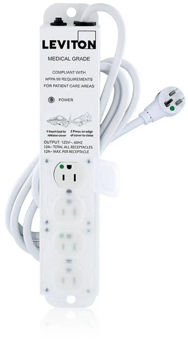 Main image of 5304M-1N7 Medical Grade Power Strip, 15-Amp, 125-volt, 4-Outlets, 7-Feet Cord Length, Alloy Steel
