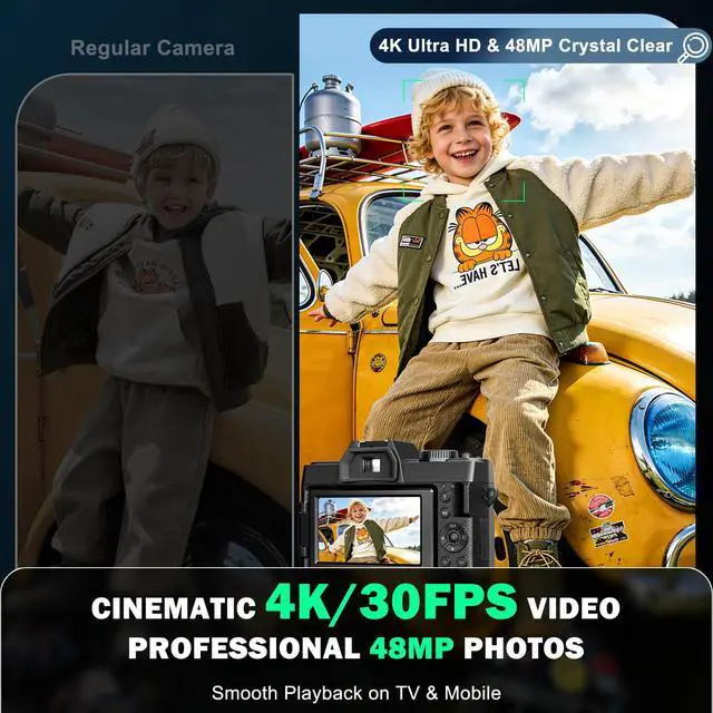 Alt view image 2 of 4 - 4K Vlogging Camera with Detachable Macro & Wide Lens Kit - WiFi & App Control, Supports up to 48MP Photos, Compact Digital Camera for Beginners, 16X Zoom & Anti-Shake (32GB Card Included)