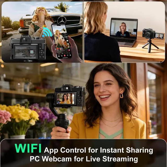 Alt view image 4 of 4 - 4K Vlogging Camera with Detachable Macro & Wide Lens Kit - WiFi & App Control, Supports up to 48MP Photos, Compact Digital Camera for Beginners, 16X Zoom & Anti-Shake (32GB Card Included)