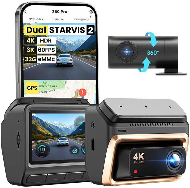 Main image of 4K Dash Cam Front and Rear, Dual STARVIS 2 IMX678 IMX662 Dashcam,4K+1080P HDR Car Camera With Bulit-in 32G eMMC, 3K/60FPS,4G LTE Support,5G WiFi GPS, 3" IPS,Night Vision,24H Parking Mode,Z60 Pro