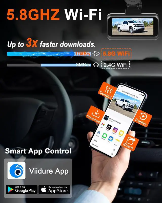 Alt view image 3 of 4 - Truck Dash Cam Easy-Steup: Dual Camera 4K Front and 2K Rear with Night Vision GPS WiFi Clear Captures Pickup Trucks License Plates - 72H Parking Monitoring for Daily Commute