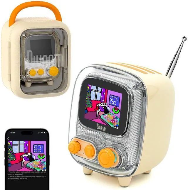 Main image of Tiivoo-2 Retro Bluetooth Speaker with FM Radio, Pixel Art Display, Portable Mini Wireless Speaker, Vintage Desk Decor, Cute Room Speaker for Bedroom, Home Office & Gift, Cream