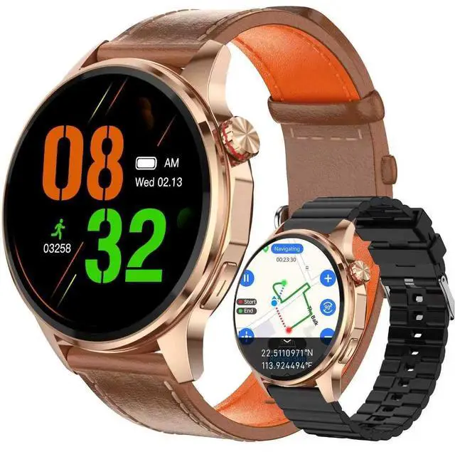 Main image of Smart Watch for Men Built-in GPS with Map(Answer/Make Call/Text), 1.46" AI Smartwatch for Android Phones/iPhone, 100+ Sport Mode Fitness Tracker with Health/Sleep Monitor, Compass/Barometer(2 Straps)