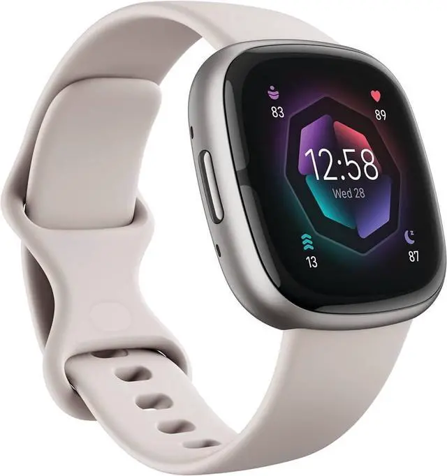Main image of Sense 2 Advanced Health and Fitness Smart Watch (Lunar White) with Manage Stress, ECG, SpO2, GPS, S & L Bands, Bundle with Charger Dock, Wall Adapter, 2 Screen Protectors & PremGear Cloth