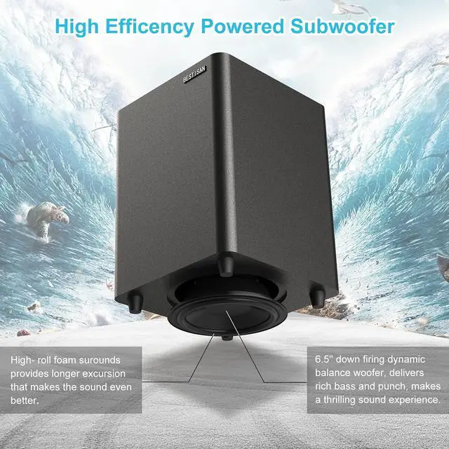 Alt view image 3 of 4 - Powered Subwoofer, Deep Bass Sub, Down Firing Subs, Easy Setup with Home Theater System, Receiver, Speakers, Coaxial Cable Included, RCA, LFE, AUX Input, High-Level Speaker Input & Output