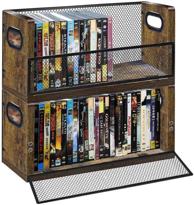 Main image of DVD Storage Box, 2 Pack Holds 56 DVDs 64 Blu ray, Stackable Media Organizer with Magnetic Door for CD, Video Game Cases, Shelf Organizer