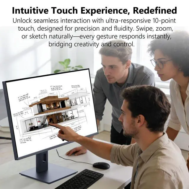 Alt view image 2 of 4 - Touchscreen Monitor 24 Inch with Webcam Full HD 2560x1440P @100Hz 10-Point Multi Touch Screen PC Monitor, HDMI VGA USB Port, Built-in Speakers
