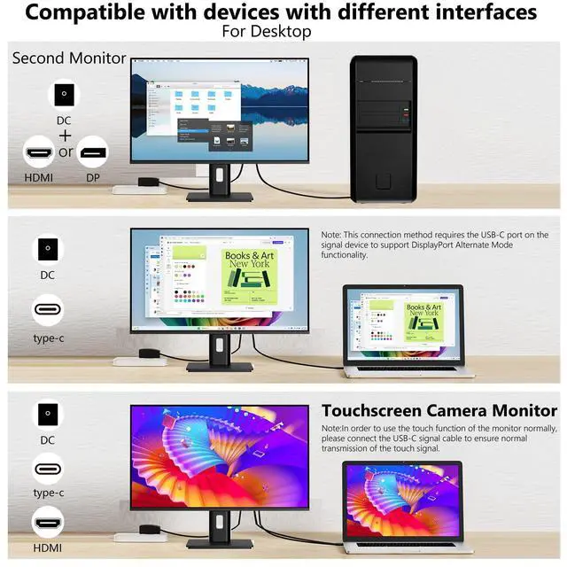 Alt view image 4 of 4 - Touchscreen Monitor 24 Inch with Webcam Full HD 2560x1440P @100Hz 10-Point Multi Touch Screen PC Monitor, HDMI VGA USB Port, Built-in Speakers