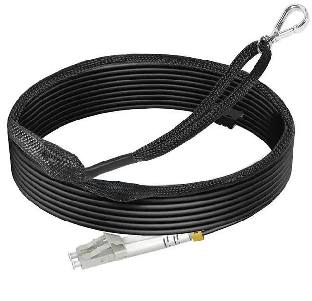 Main image of 100m/330ft OM3 LC to LC Outdoor Armored Fiber Patch Cable, Direct Burial Industrial TPU, Multimode (50/125) with Pulling Eye Kit Installed on one end, OD 3mm