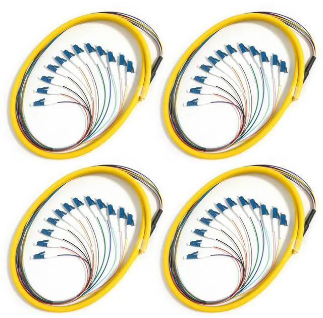 Main image of 4Pack LC UPC 12 Fibers OS2 Single Mode Bunch Fiber Optic Pigtail, SingleMode 9/125 LC-UPC Fiber Pigtail, 1.5m (5ft)