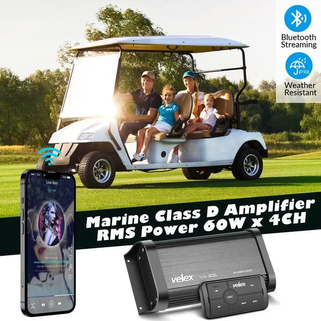 Alt view image 2 of 4 - Marine Bluetooth Amplifier Waterproof Class D Amp UTV Amp 4 Channel with Controller for Boat Golf Motorcycle Hidden Installation