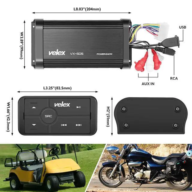 Alt view image 4 of 4 - Marine Bluetooth Amplifier Waterproof Class D Amp UTV Amp 4 Channel with Controller for Boat Golf Motorcycle Hidden Installation