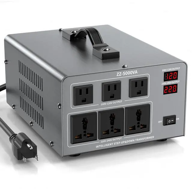 Main image of 5000W Voltage Converter Transformer Step Up/Down 110V/120V to 220V/240V, Auto Voltage Recognition, Heavy Duty Power Converter with 6 Outlets, LCD Display & Circuit Breaker for Home, International Use