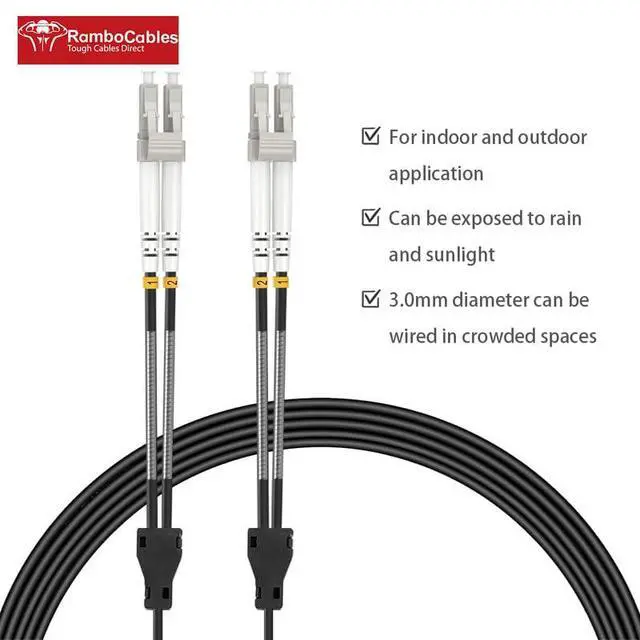 Alt view image 2 of 4 - 400ft/120m OM3 LC to LC Fiber Patch Cable Armored, Outdoor Fiber Optic Cables Multimode, 10/40GB Duplex 50/125um LSZH Black