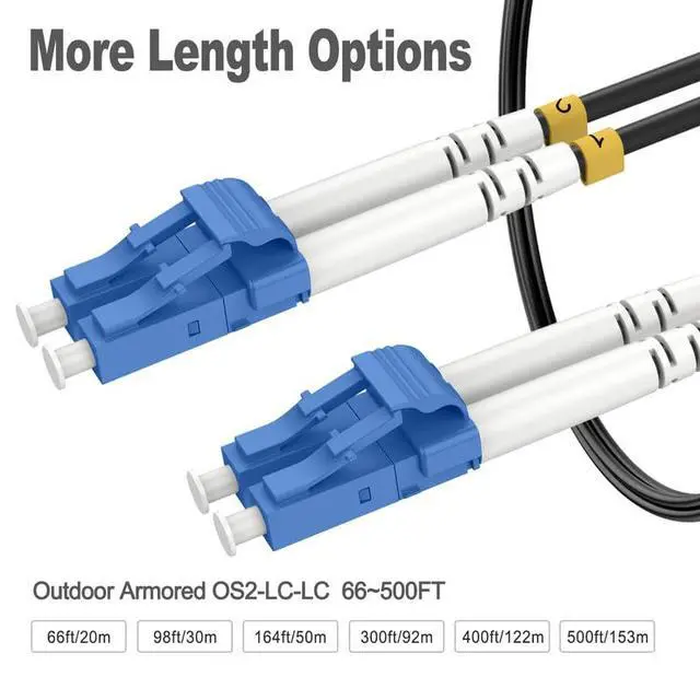 Alt view image 4 of 4 - 400ft/120m Outdoor Fiber Optic Cable, LC to LC Single Mode Fiber Patch Cable Outdoor Armored (OS1/OS2 Compatible), 10GB 9/125um LSZH OD 3.0MM Black