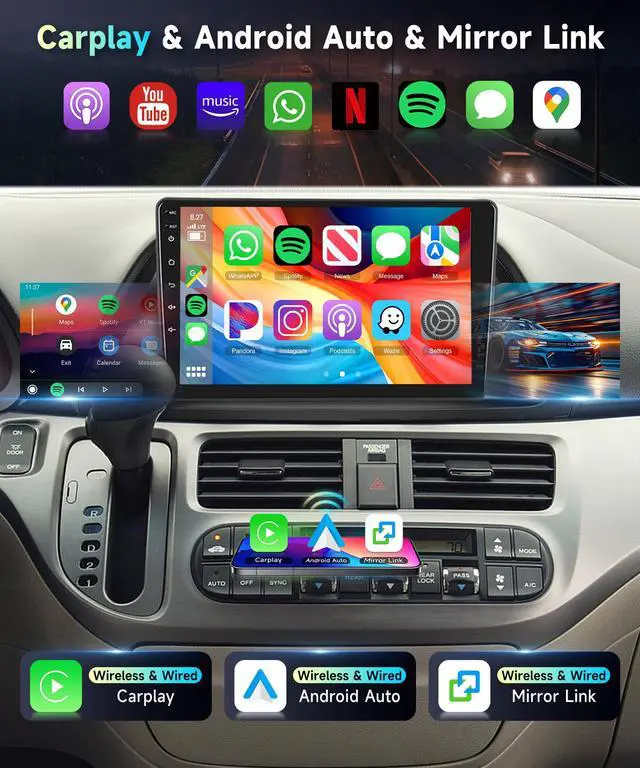 Alt view image 3 of 4 - 5Ghz WiFi Car Radio Stereo for Honda Odyssey 2005-2010 2+64G, 10.1" Touch Screen/Android 15/Wireless CarPlay/Android Auto/DSP EQ/GPS Navigation/Bluetooth/FM/RDS/SWC/HD Backup Camera