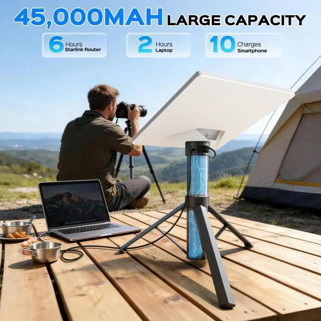 Alt view image 3 of 4 - Starlink Mini Power Stand with Integrated Tripod,45,000 mAh for 6 Hours Use & Adjustable Tripod Stand 30V/2A DC Output,Type-C Fast Charging,IP67 Waterproof LED Indicator for Outdoor & Camping