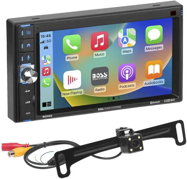 Main image of BCP62-RC Car Stereo - Apple CarPlay, Double Din, 6.2 Inch Capacitive Touchscreen, Bluetooth, No CD DVD Player, AM/FM Radio Receiver, Backup Camera