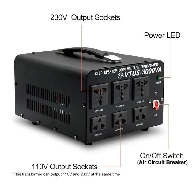 Alt view image 3 of 4 - Voltage Transformer Converter 3000 Watt Step Up/Down Convert from 110-120 Volt to 220-240 Volt and from 220-240 Volt to 110-120 Volt with 3 US Outlets, 3 Universal Outlets
