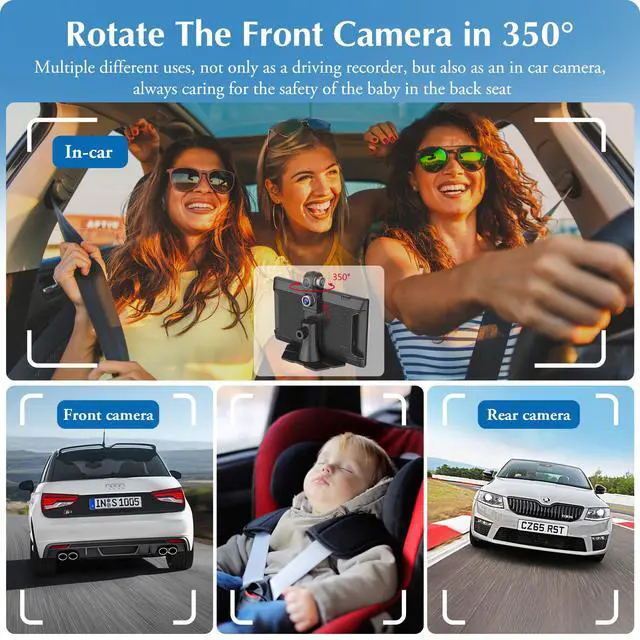 Alt view image 4 of 4 - W905 Wireless Carplay & Android Auto, Portable 9'' Touch Car Screen, 4K Dash Cam,Drive Play Car Play Navigation with Mirror Link/Siri/FM/Bluetooth/Light Sensor