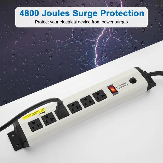 Alt view image 3 of 4 - 2 of 12 Gauge Heavy Duty Power Strip Surge Protector 4800J, 20 Amp 6 Plug Industrial Shop Garage Metal Multiple Outlet, 10FT Extension Cord 5-15P Adapter High Amp 6-20R T-Slot 20a for Appliance