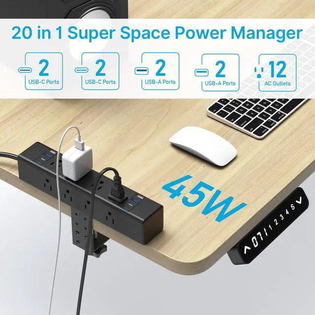 Alt view image 2 of 4 - 45W Per Side USB-C Desktop Outlet Station, Clamp Power Strip Surge Protector 4800J, Home Office Standing Desk Organizers and Accessories, 10FT 14AWG 15A Extension Cord, Switch, ETL Listing