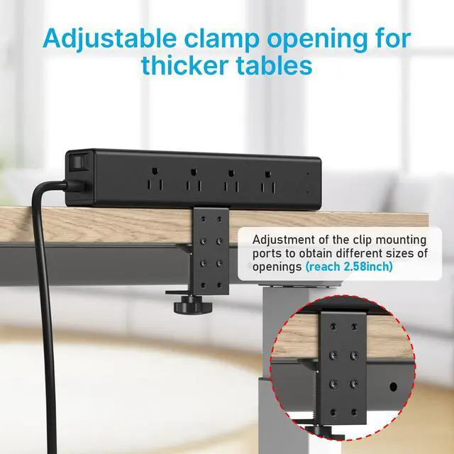 Alt view image 3 of 4 - 45W Per Side USB-C Desktop Outlet Station, Clamp Power Strip Surge Protector 4800J, Home Office Standing Desk Organizers and Accessories, 10FT 14AWG 15A Extension Cord, Switch, ETL Listing