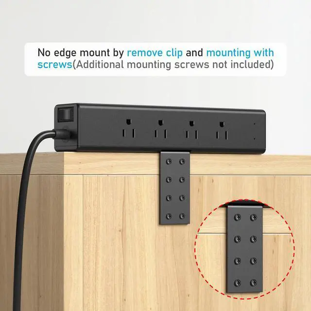 Alt view image 4 of 4 - 45W Per Side USB-C Desktop Outlet Station, Clamp Power Strip Surge Protector 4800J, Home Office Standing Desk Organizers and Accessories, 10FT 14AWG 15A Extension Cord, Switch, ETL Listing