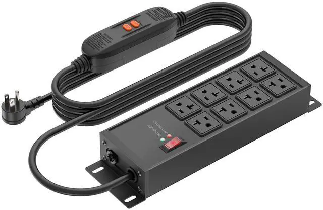 Main image of Heavy Duty Power Strip Surge Protector 20 AMP, Industrial GFCI Multiple Outlets Extender 12 Gauge 10 FT Extension Cord. Black High-Amp 8 Plugs for Shop Garage Kitchen