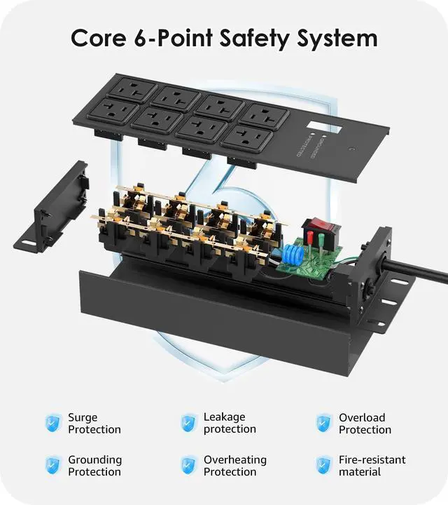 Alt view image 2 of 4 - Heavy Duty Power Strip Surge Protector 20 AMP, Industrial GFCI Multiple Outlets Extender 12 Gauge 10 FT Extension Cord. Black High-Amp 8 Plugs for Shop Garage Kitchen