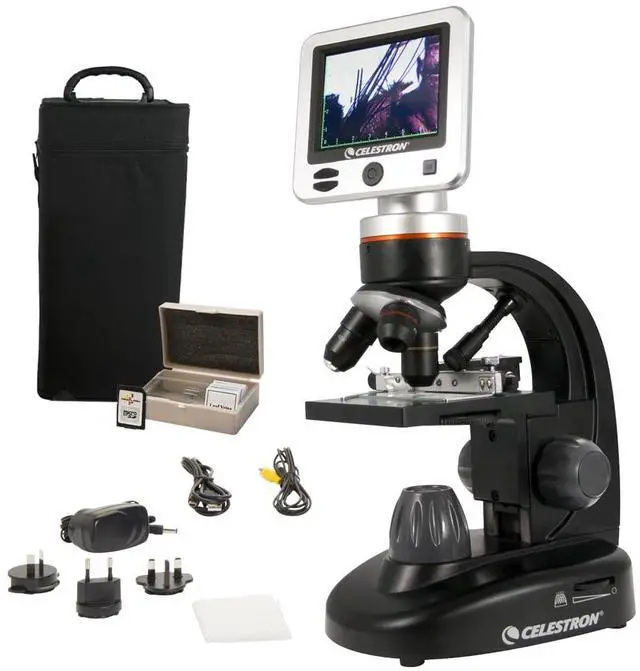Main image of LCD Digital Microscope II 3.5" Screen 5MP Camera 40x1600x Magnification Rotating Head SD Card Included TV Output Ideal for Slides, Labs, Classrooms, Biology, Education