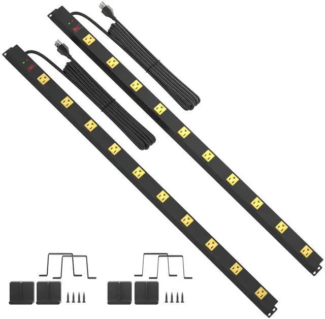 Main image of 10 Outlet Surge Protector, Long Metal Wide Spaced Garage Industrial Power Strip, Heavy Duty with 6 FT Cord, 15A, 125V, 1875W, 2700 Joules, 2Pack, SGS Listed