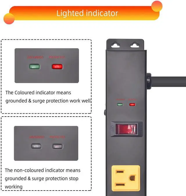 Alt view image 3 of 4 - 10-Outlet Heavy Duty Power Strip Surge Protector Metal Long Extension Cord 6-Foot, SGS Certified,Black(1000J)