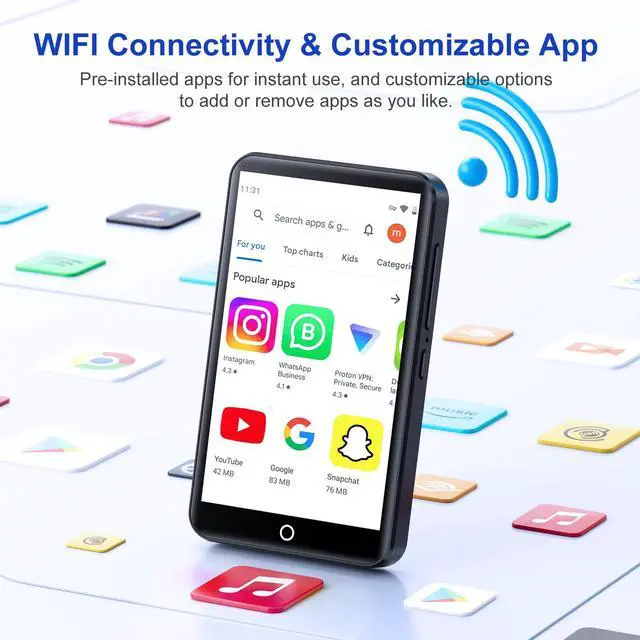 Alt view image 2 of 4 - 96GB MP3 Player with Bluetooth and WiFi, Music Player with Spotify,Amazon Music,Deezer, 4.02" Touch Screen Android MP4 MP3 Player for Kids with Audible,Kindle