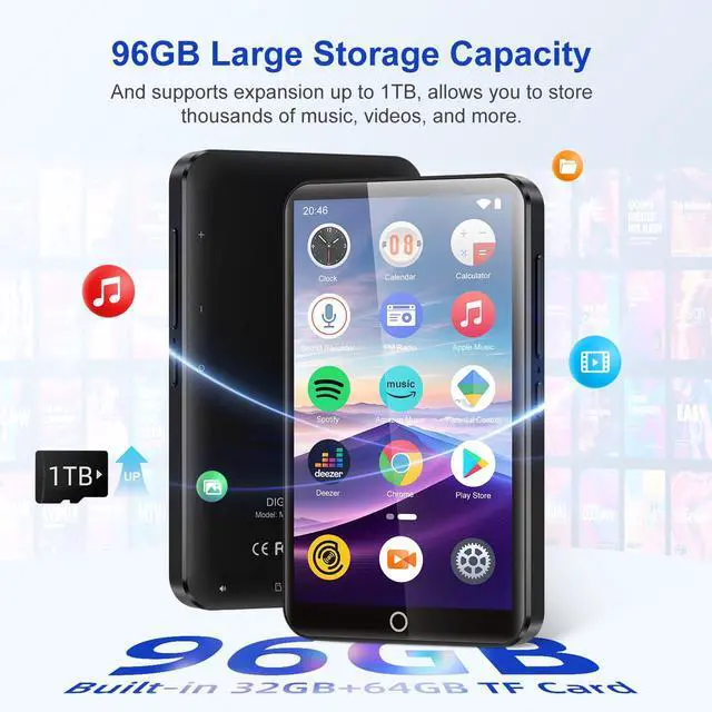 Alt view image 4 of 4 - 96GB MP3 Player with Bluetooth and WiFi, Music Player with Spotify,Amazon Music,Deezer, 4.02" Touch Screen Android MP4 MP3 Player for Kids with Audible,Kindle