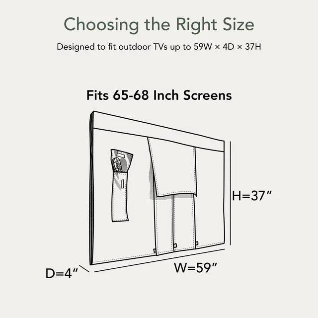 Alt view image 3 of 4 - Outdoor Full TV Cover Water-Resistant All-Weather Protection for Mounted & Freestanding TVs, 12-Gauge Vinyl with Remote Pocket & Secure Touch Fastener Closure, 65-68 Inches, Black