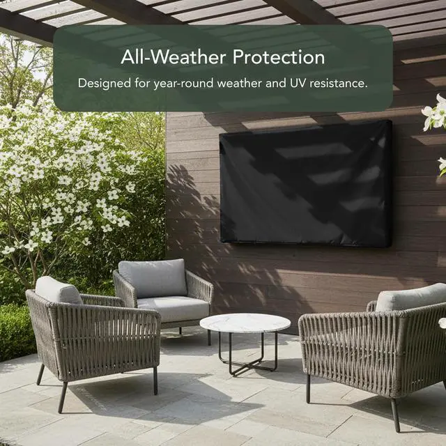 Alt view image 4 of 4 - Outdoor Full TV Cover Water-Resistant All-Weather Protection for Mounted & Freestanding TVs, 12-Gauge Vinyl with Remote Pocket & Secure Touch Fastener Closure, 65-68 Inches, Black