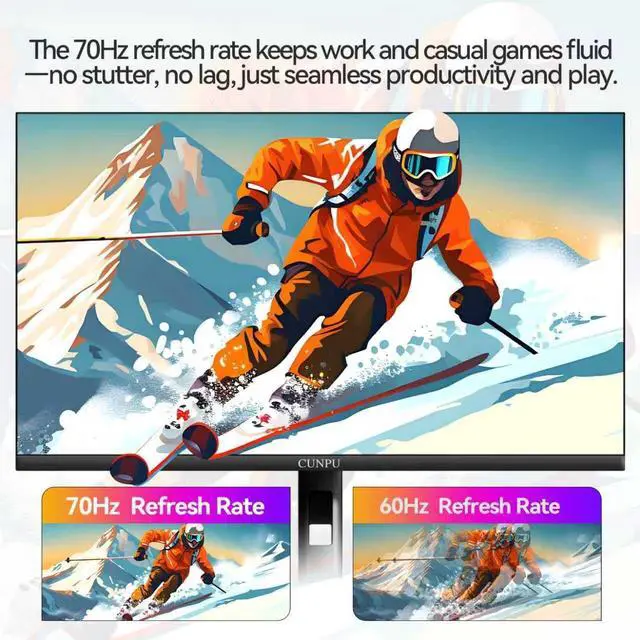 Alt view image 3 of 4 - 27 Inch 4K 70Hz Monitor, UHD (3840 * 2160) IPS Ultra-Slim Bezel Monitor for Photo Video Editing, E < 2, 100% DCI-P3, 1.07B+ Colors, PIP-PBP, Adaptive Sync, DP/HDMI, Black