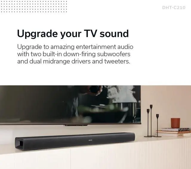 Alt view image 2 of 6 - DHT-C210 Full-Range Dolby Atmos Sound bar with Built-in subwoofers and Bluetooth Streaming., Black