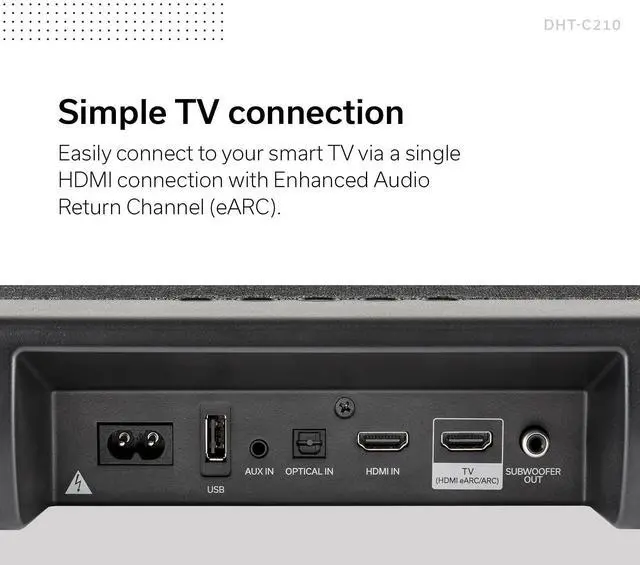 Alt view image 5 of 6 - DHT-C210 Full-Range Dolby Atmos Sound bar with Built-in subwoofers and Bluetooth Streaming., Black