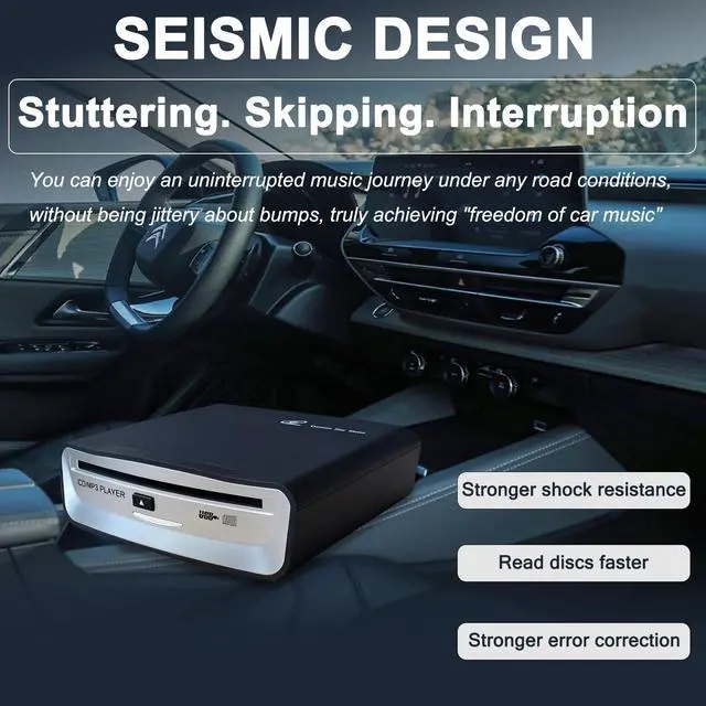 Alt view image 2 of 4 - Portable CD Player for Car, External USB Compact Disc Drive for Vehicles Without Built-in Audio, Advanced Anti-Skip & Resume Playback, Dual Connection for Road Trips, Black